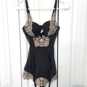 Black and Beige Lace Bustier Bodysuit - Women Intimates